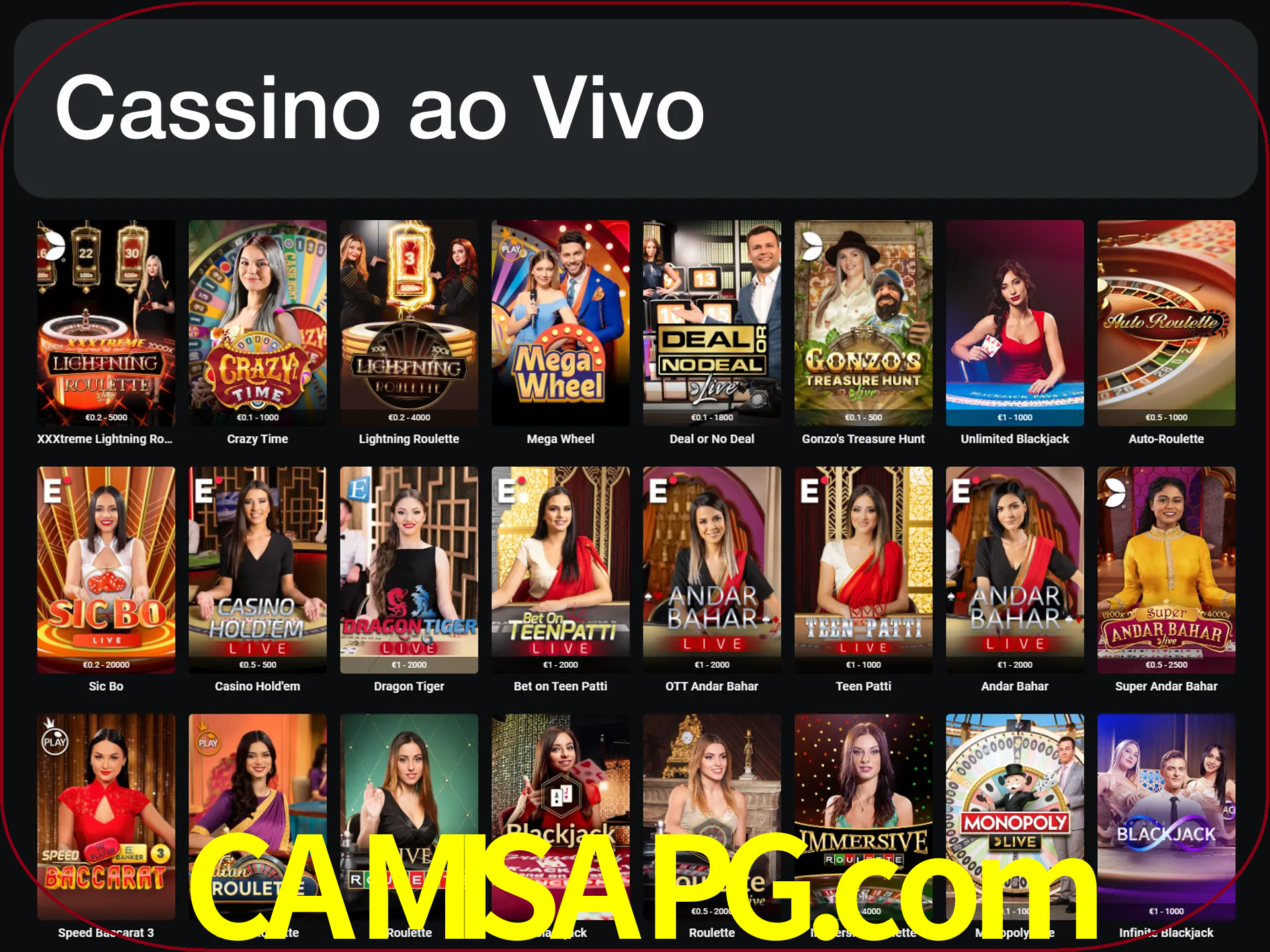 Jogue jogos de cassino com um verdadeiro dealer.