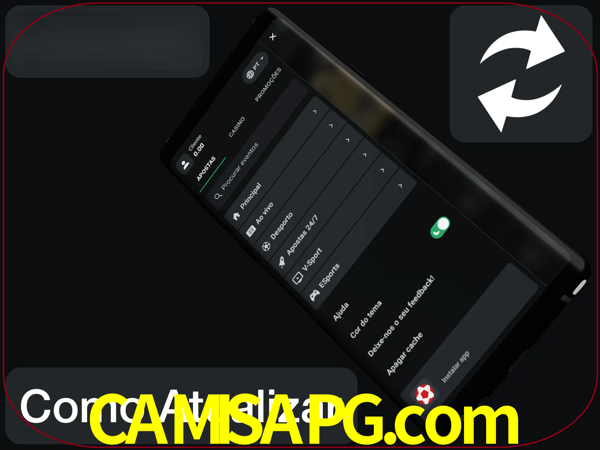 O aplicativo é atualizado automaticamente quando você faz o login.
